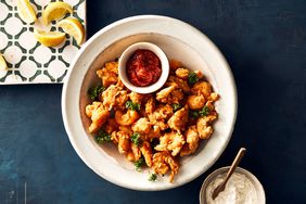 popcorn shrimp topped with fresh parsley