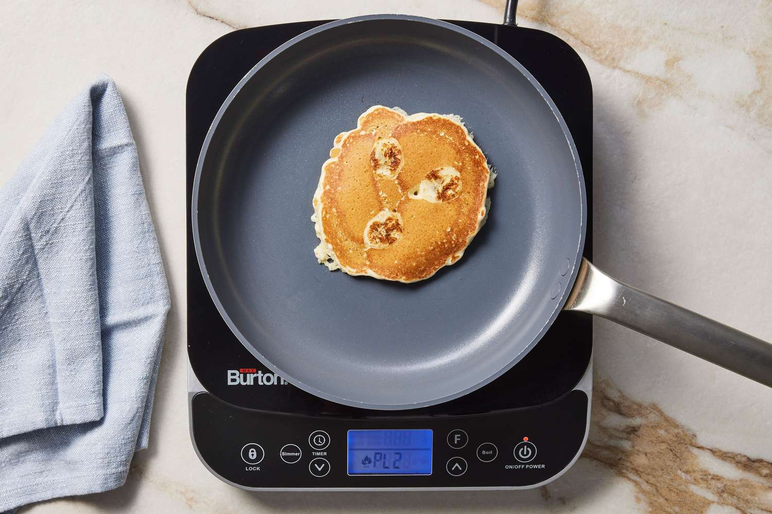 Flipped pancake in skillet