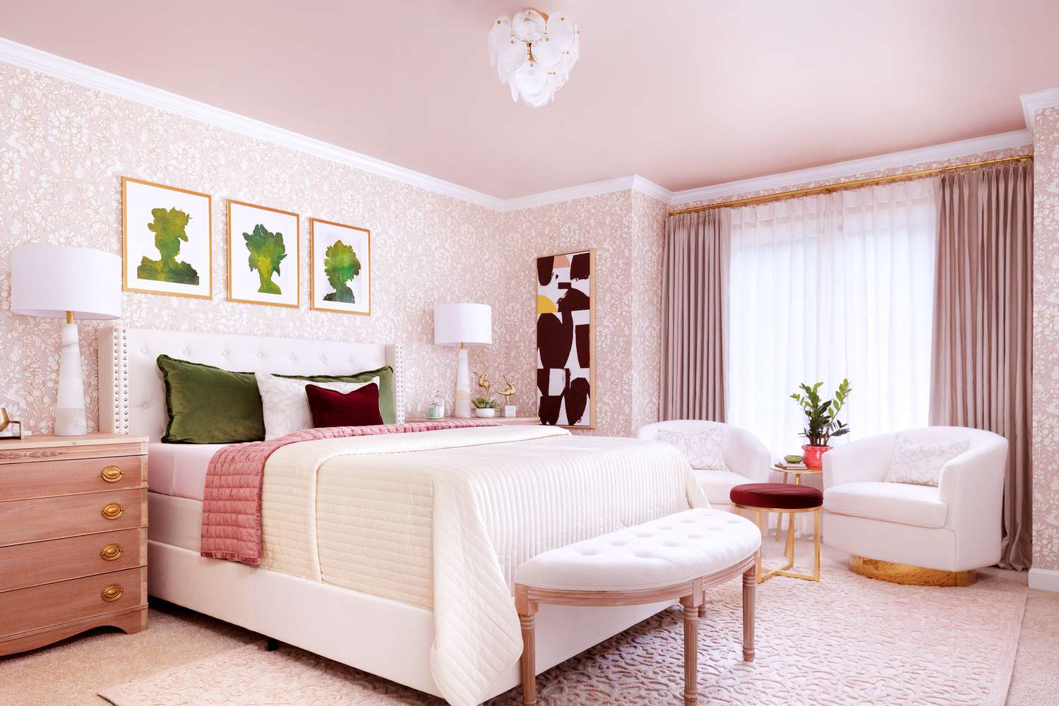 pink color drenching bedroom