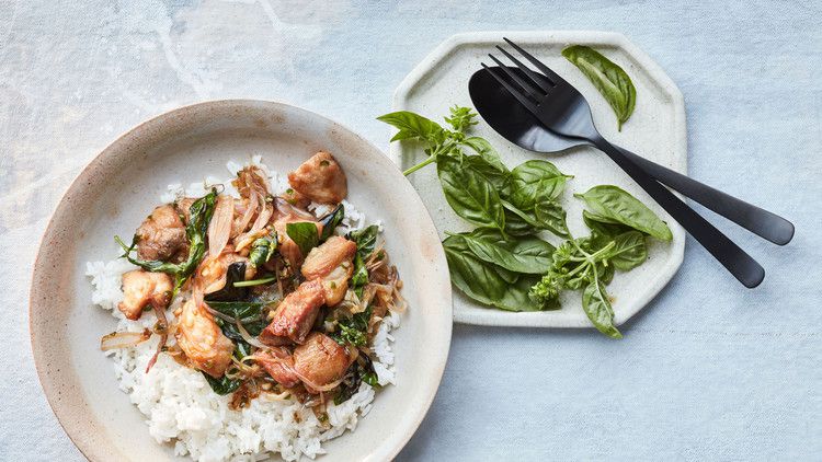 spicy basil stir-fry served on rice