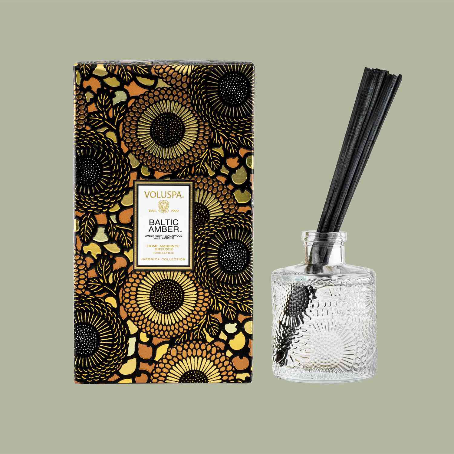 Voluspa Baltic Amber diffuser and packaging
