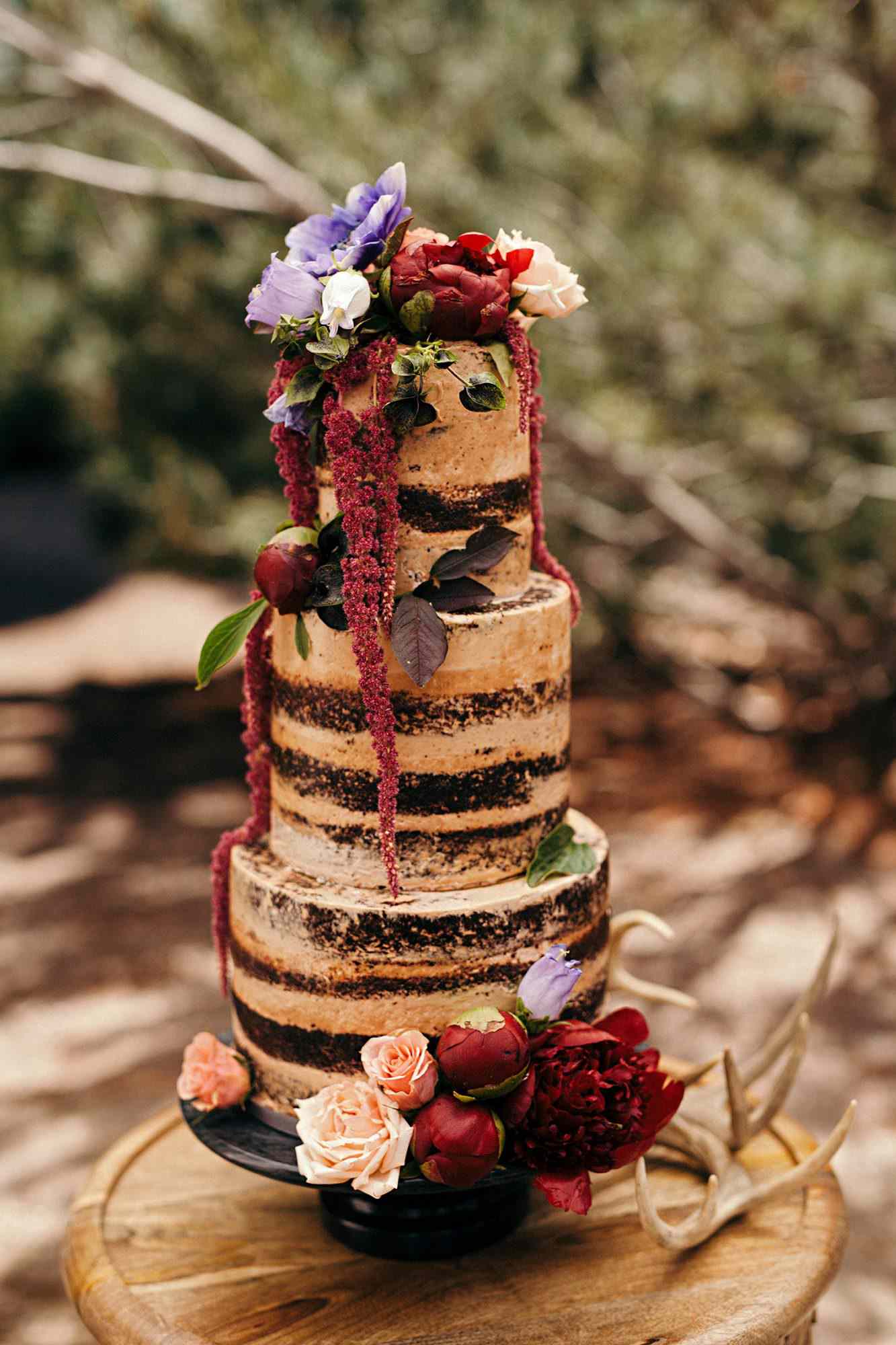 chocolate semi-naked cake with flowers