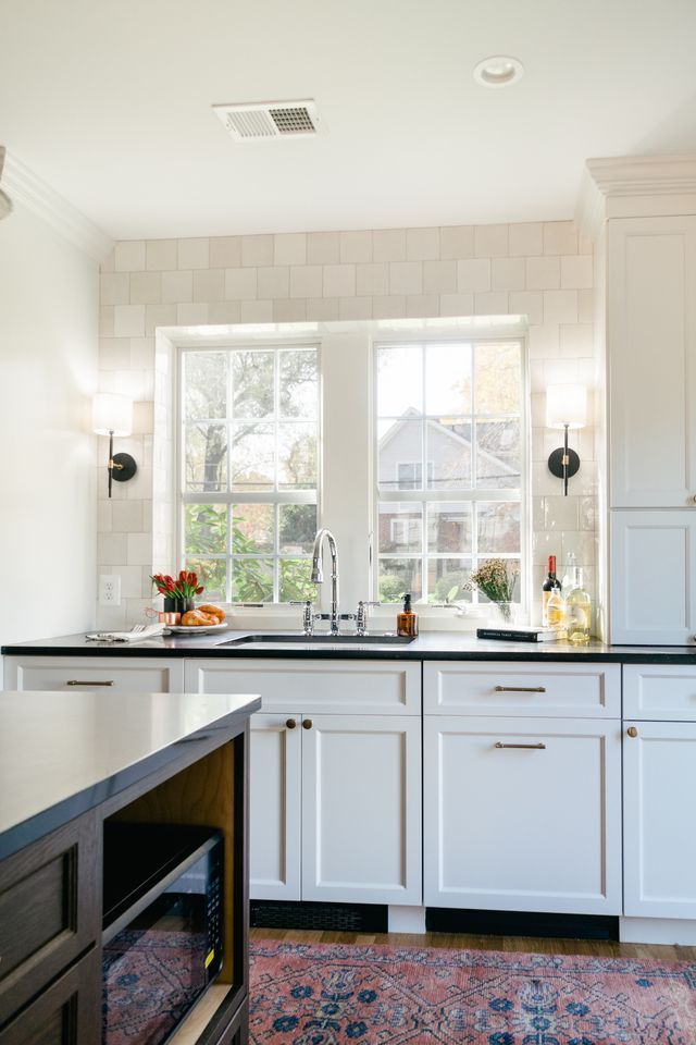 Sink above a kitchen window