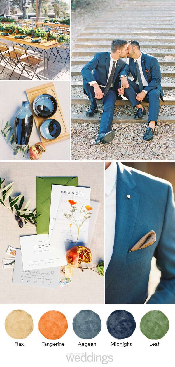 wedding color palette mood board blue, orange, green
