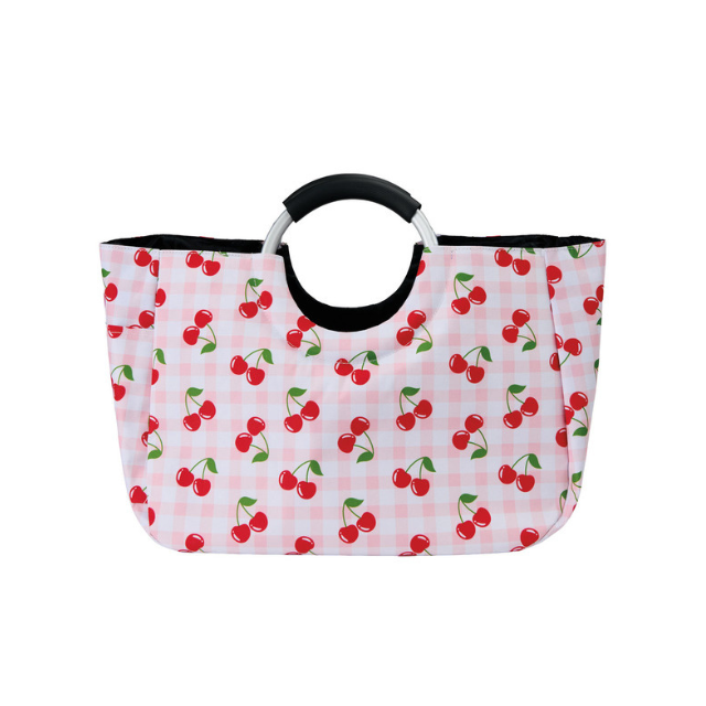 Tote bag with cherry patterns and a rounded handle