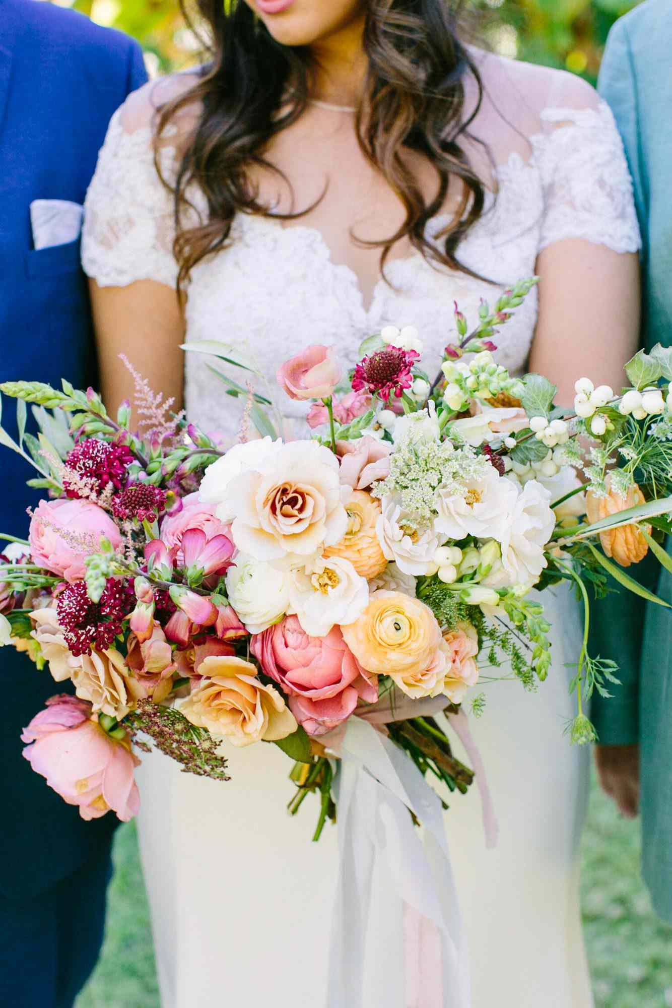 Pastel Bouquet with Orange Ranunculus and Pink Peonies