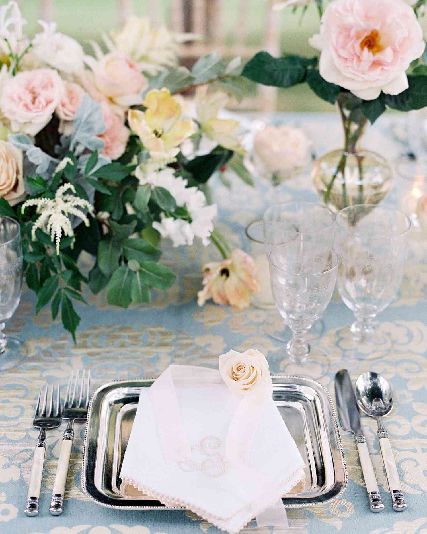 metallic wedding place setting silver plates