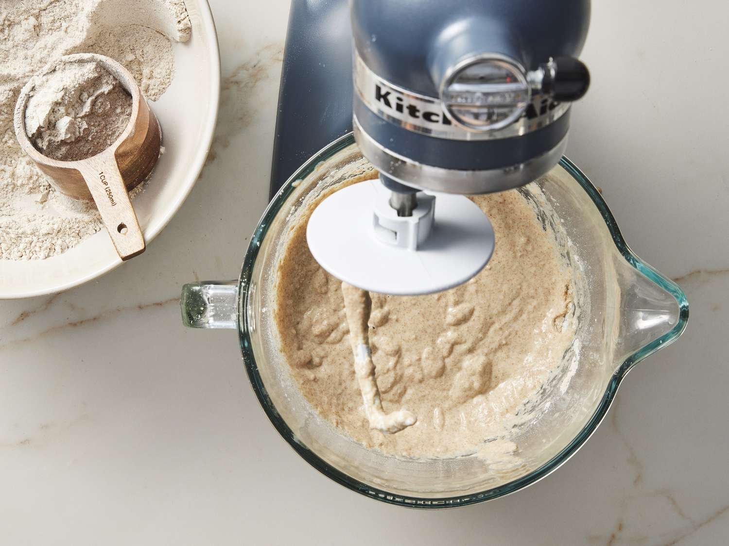Dough mixed with spices under stand mixer