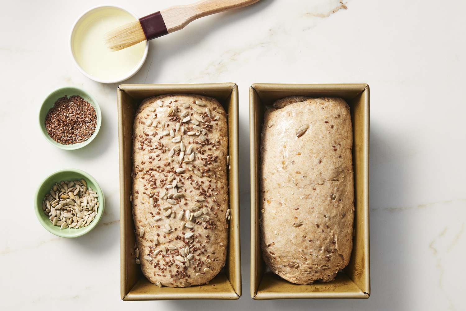 Multigrain bread dough and seeds and butter