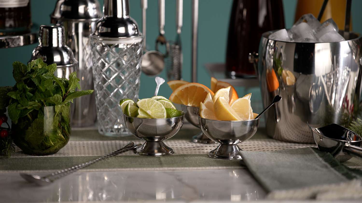 cocktail garnishes on bar