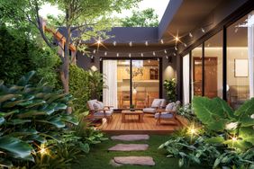 small patio with sting lights