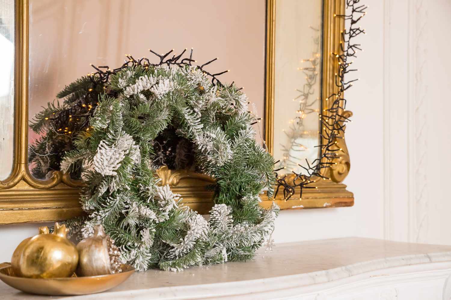 Christmas decorations on mantel