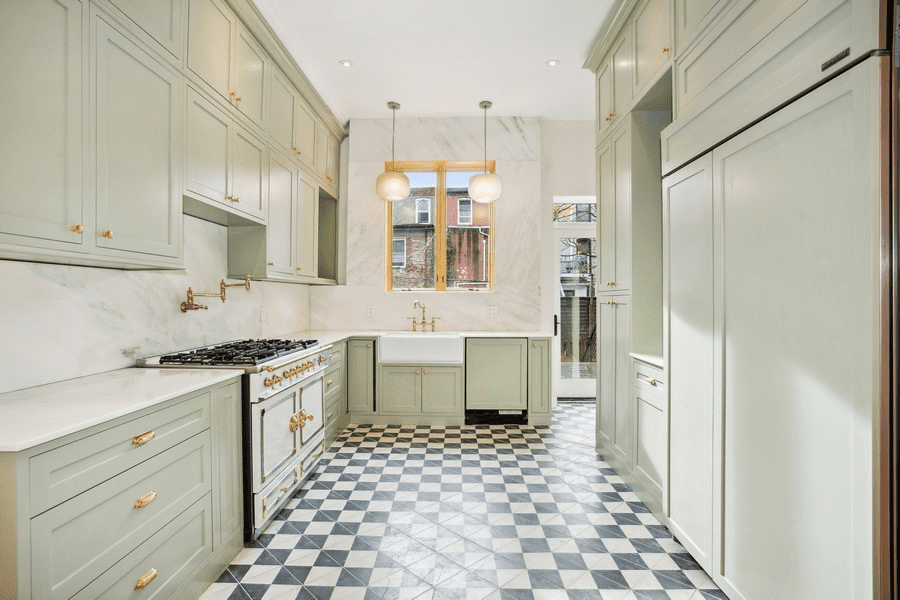Light Green, Black and White kitchen