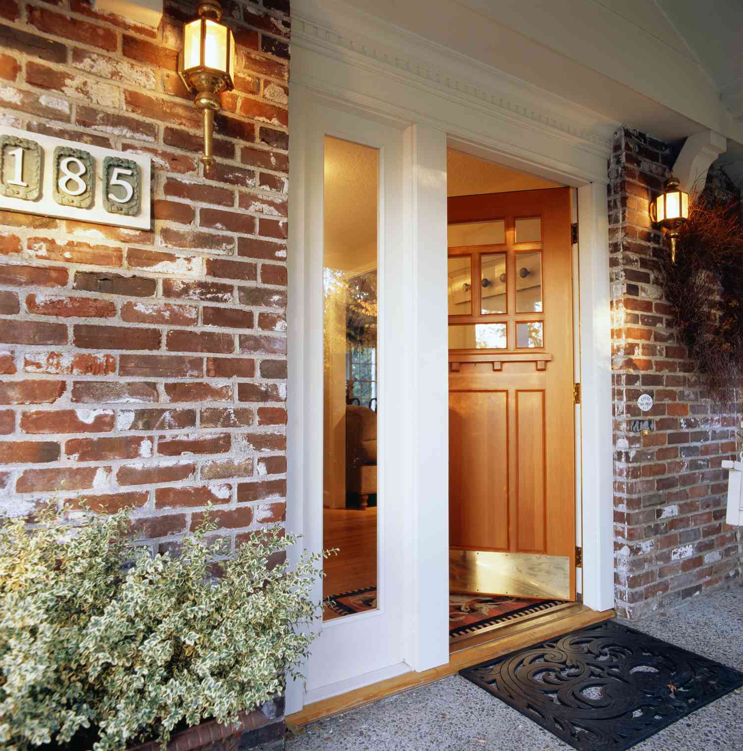 Exterior of a brick house with german schmear