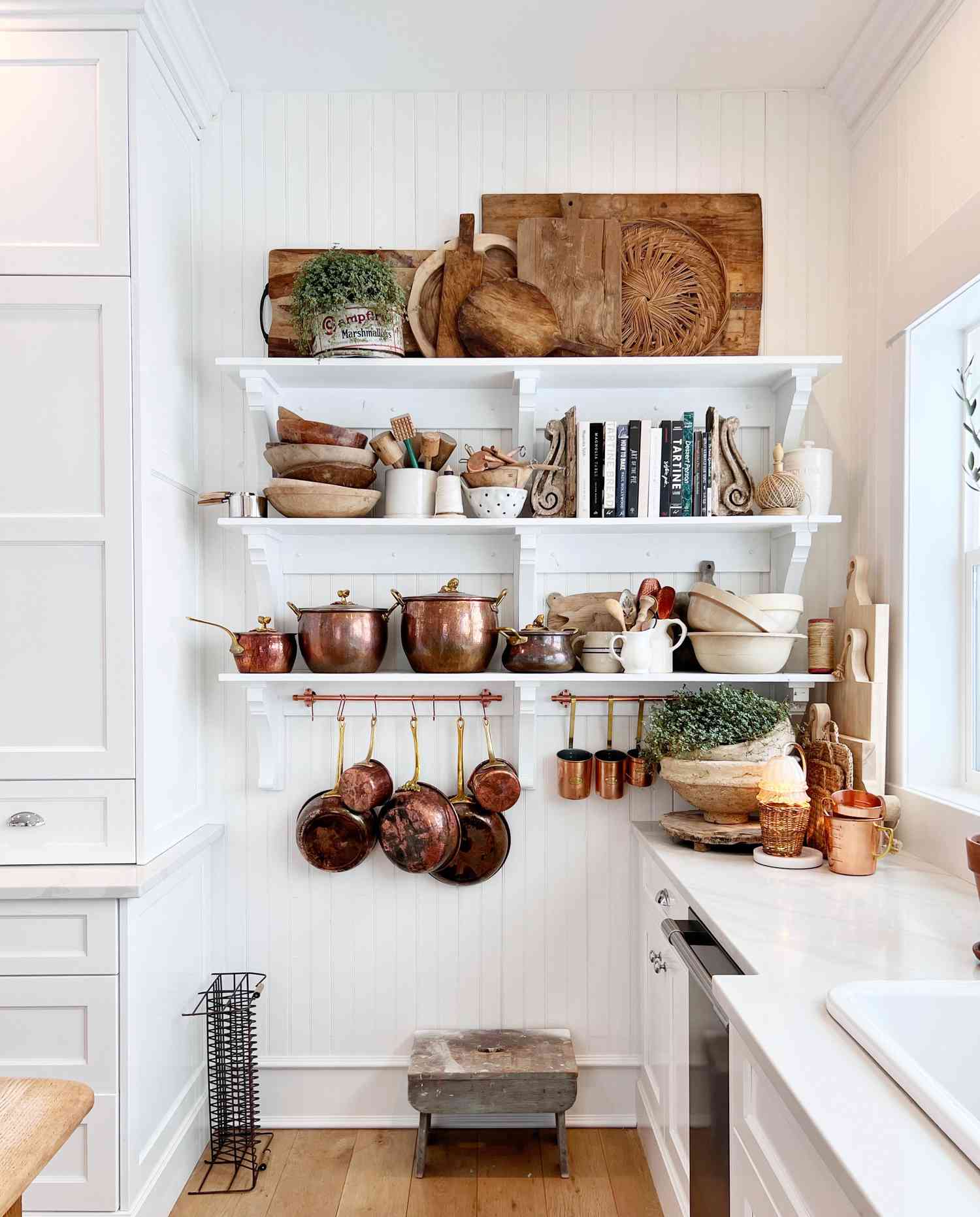 Pantry painted with white milk paint