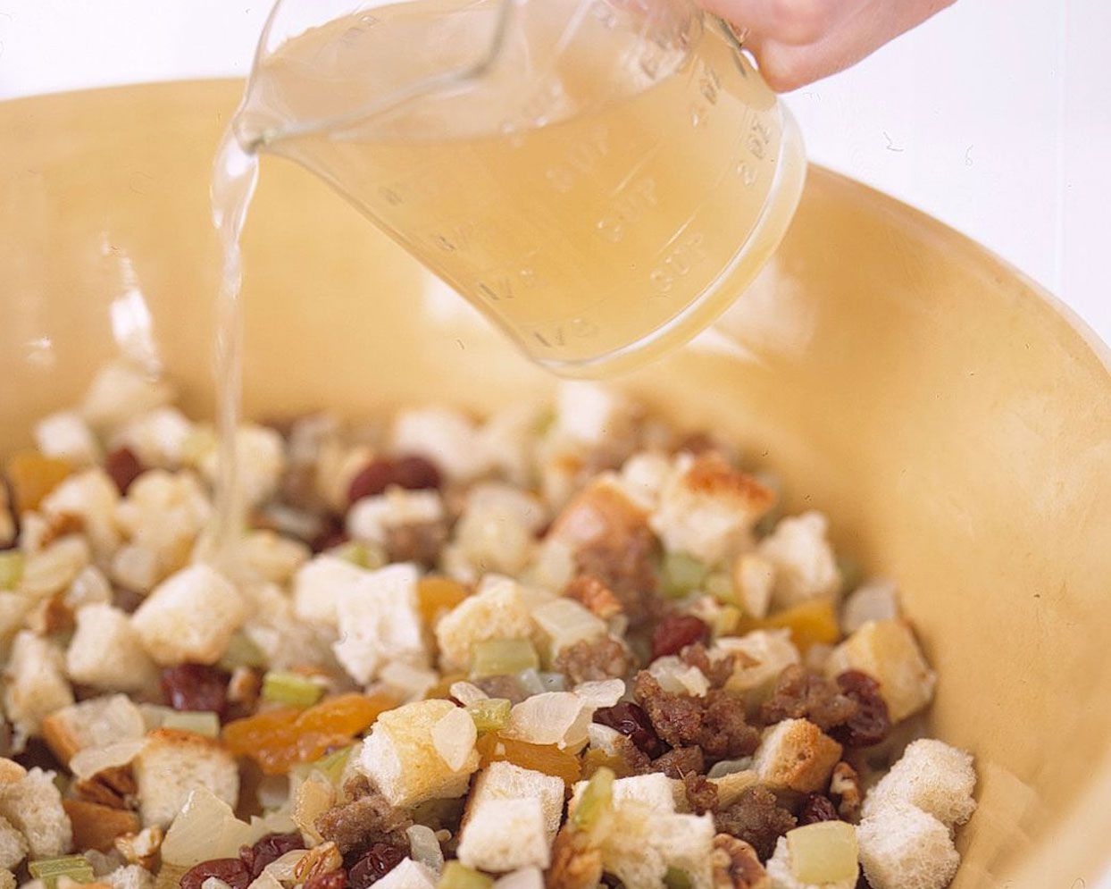 Add liquid to stuffing mixture