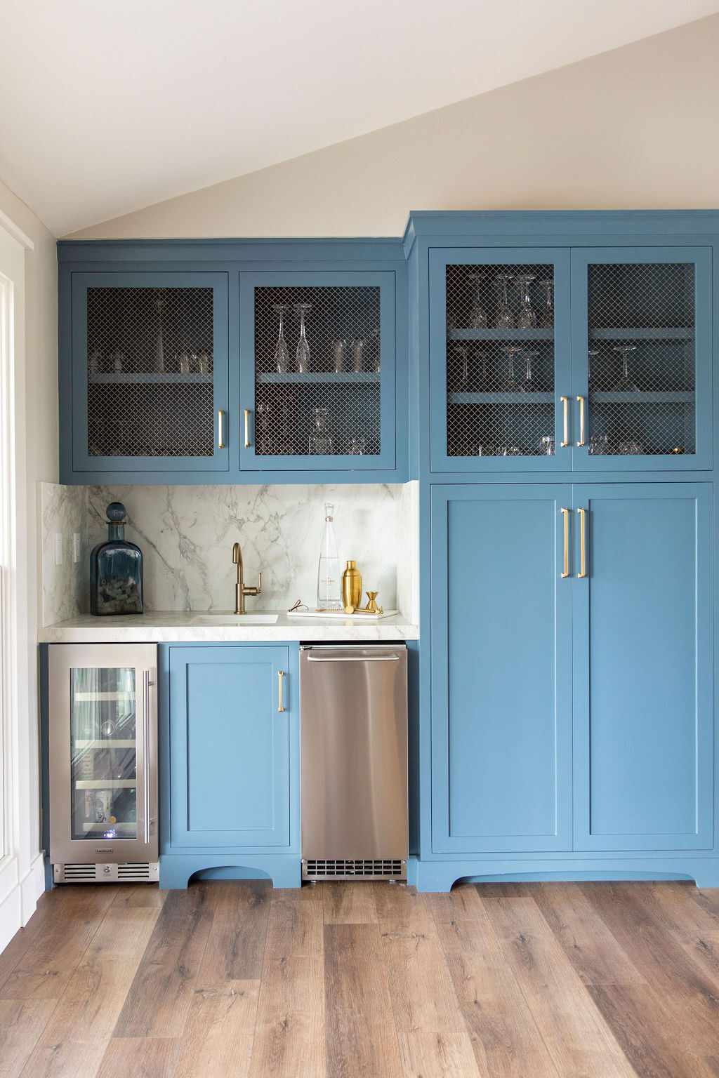 home bar area painted blue