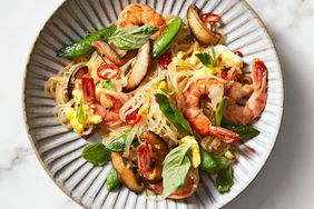 shrimp basil glass noodle stir fry