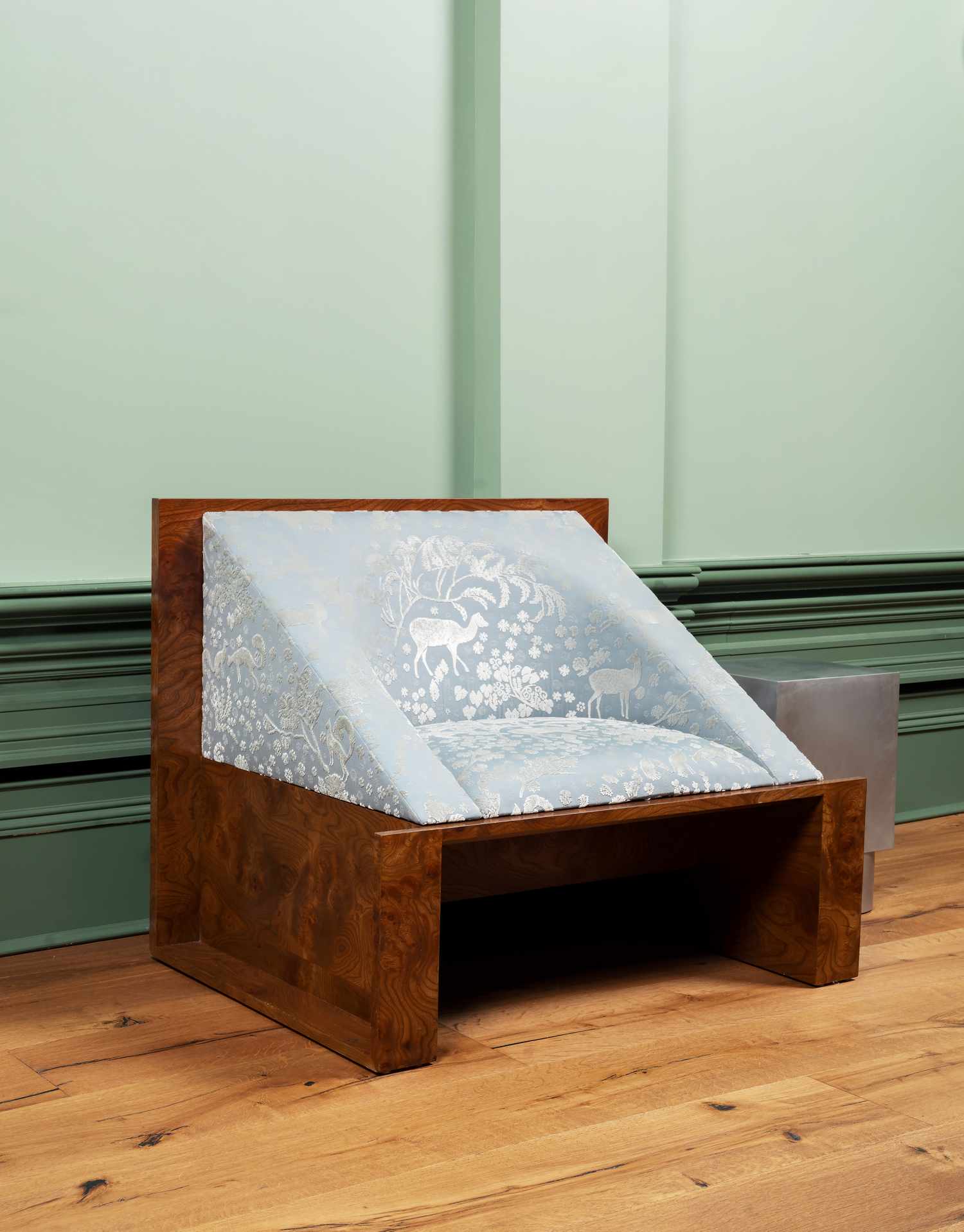 burl wood chair in room 