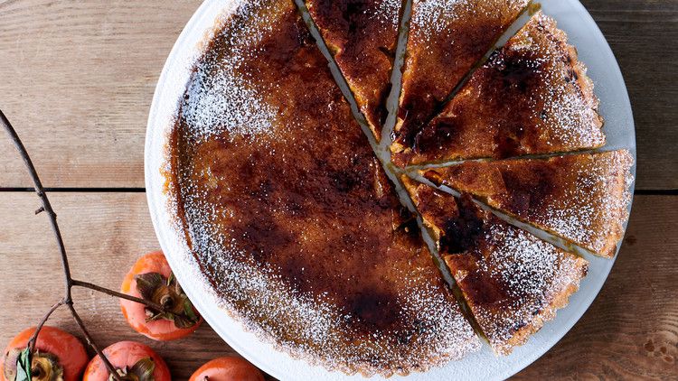 tomatoes beside persimmon tart 