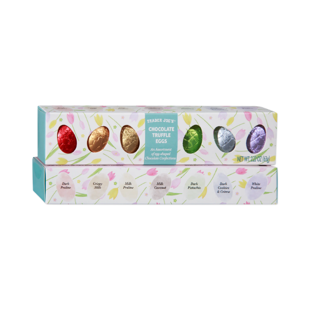 Assorted chocolate truffle eggs packaged in a decorative box