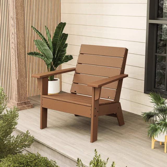 Patio chair on a porch alongside plants