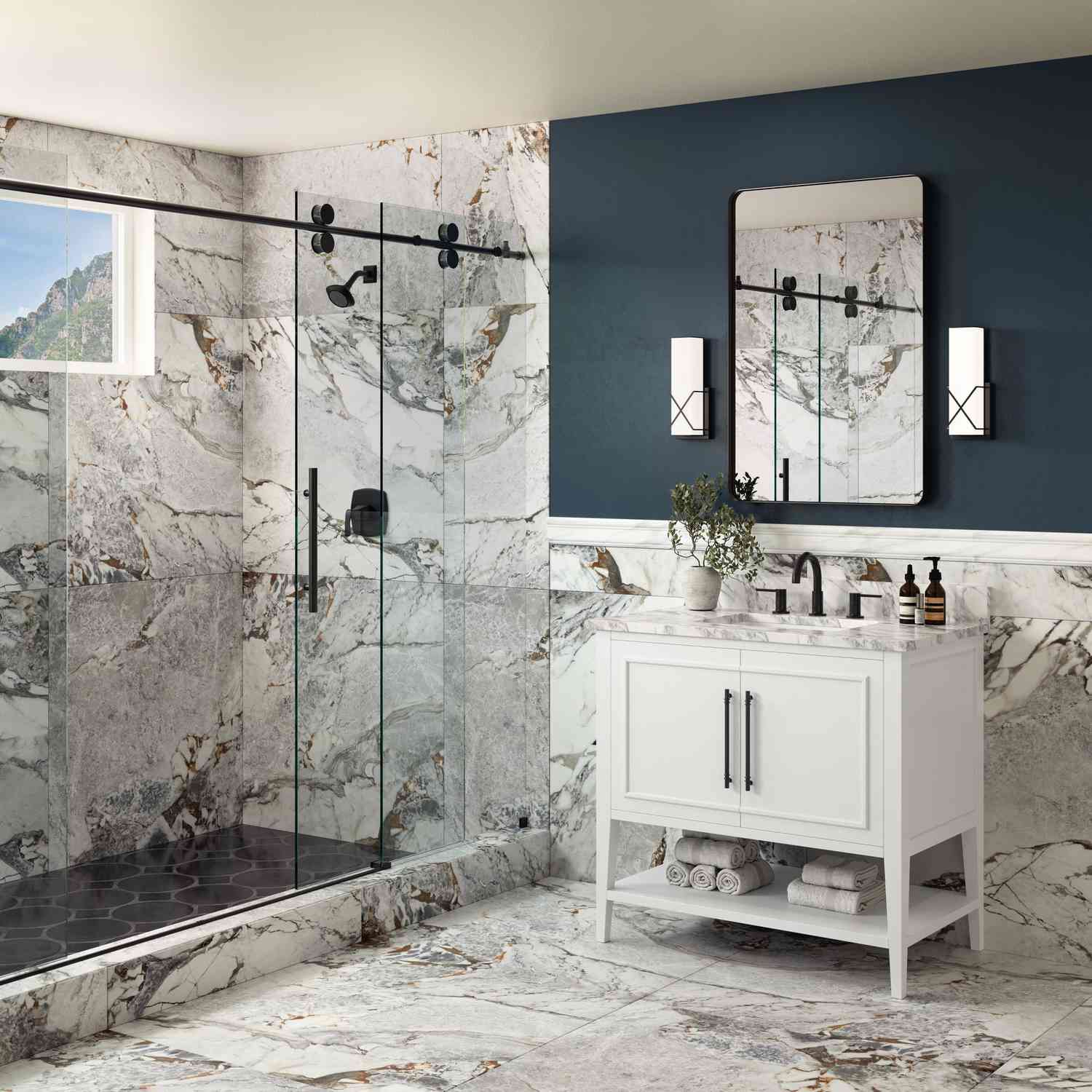 tiled half wall with chair rail 