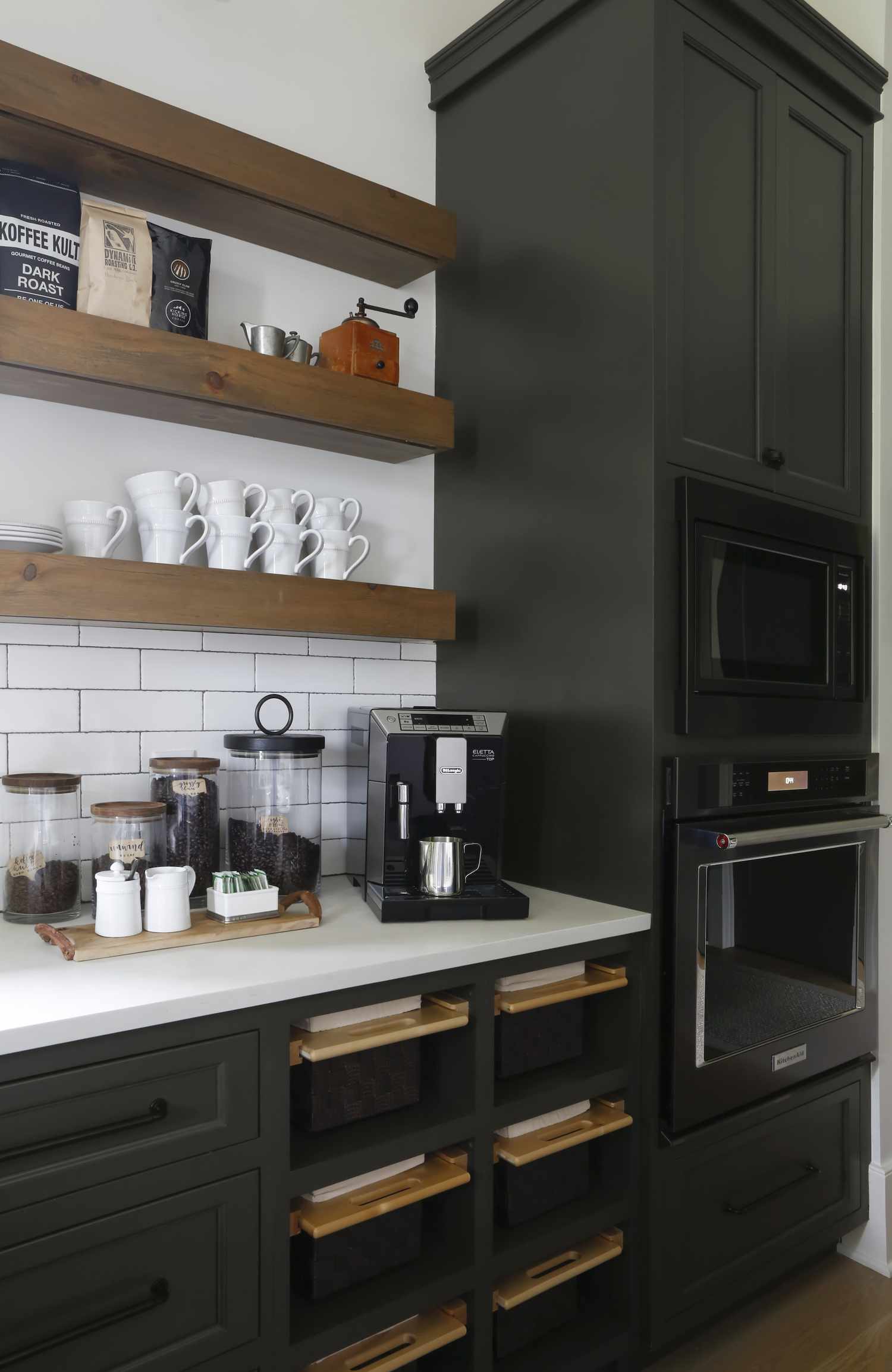 Countertop Coffee Bar with Wooden Shelving