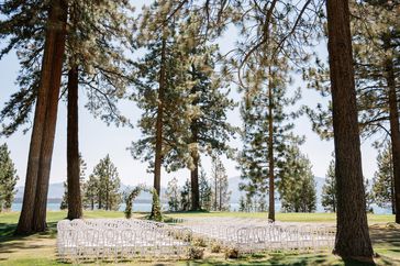 outdoor wedding ceremony set up at lake tahoe