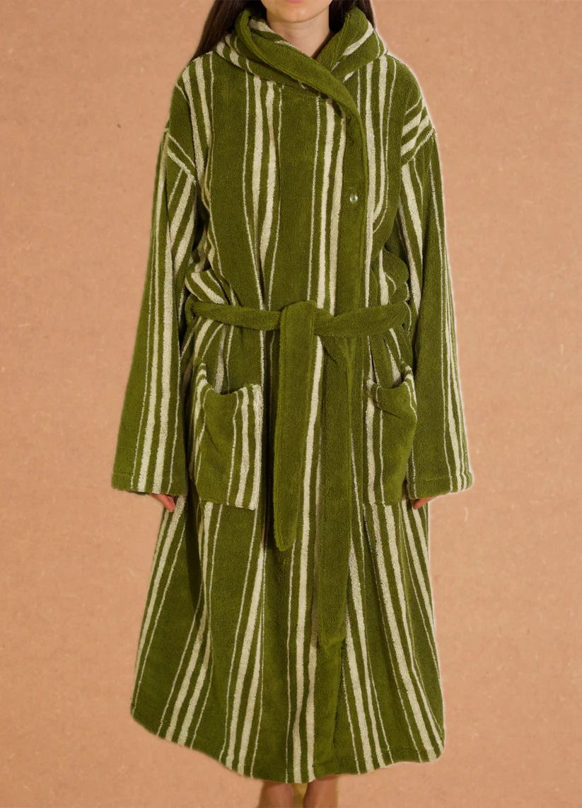 Olive green and white stripped robe. 