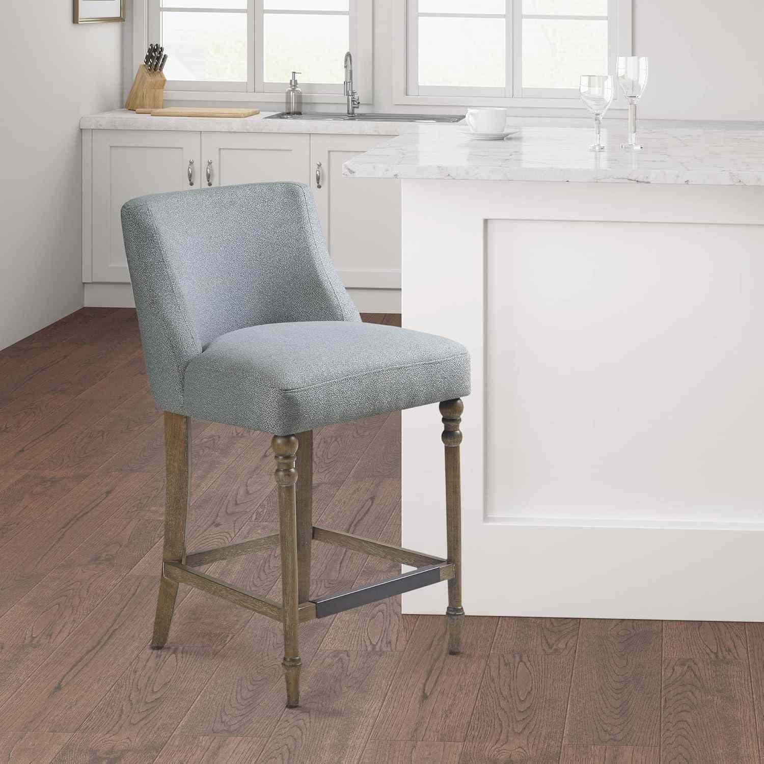Upholstered barstool in a modern kitchen setting