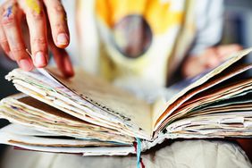 close-up of junk journal or scrapbook