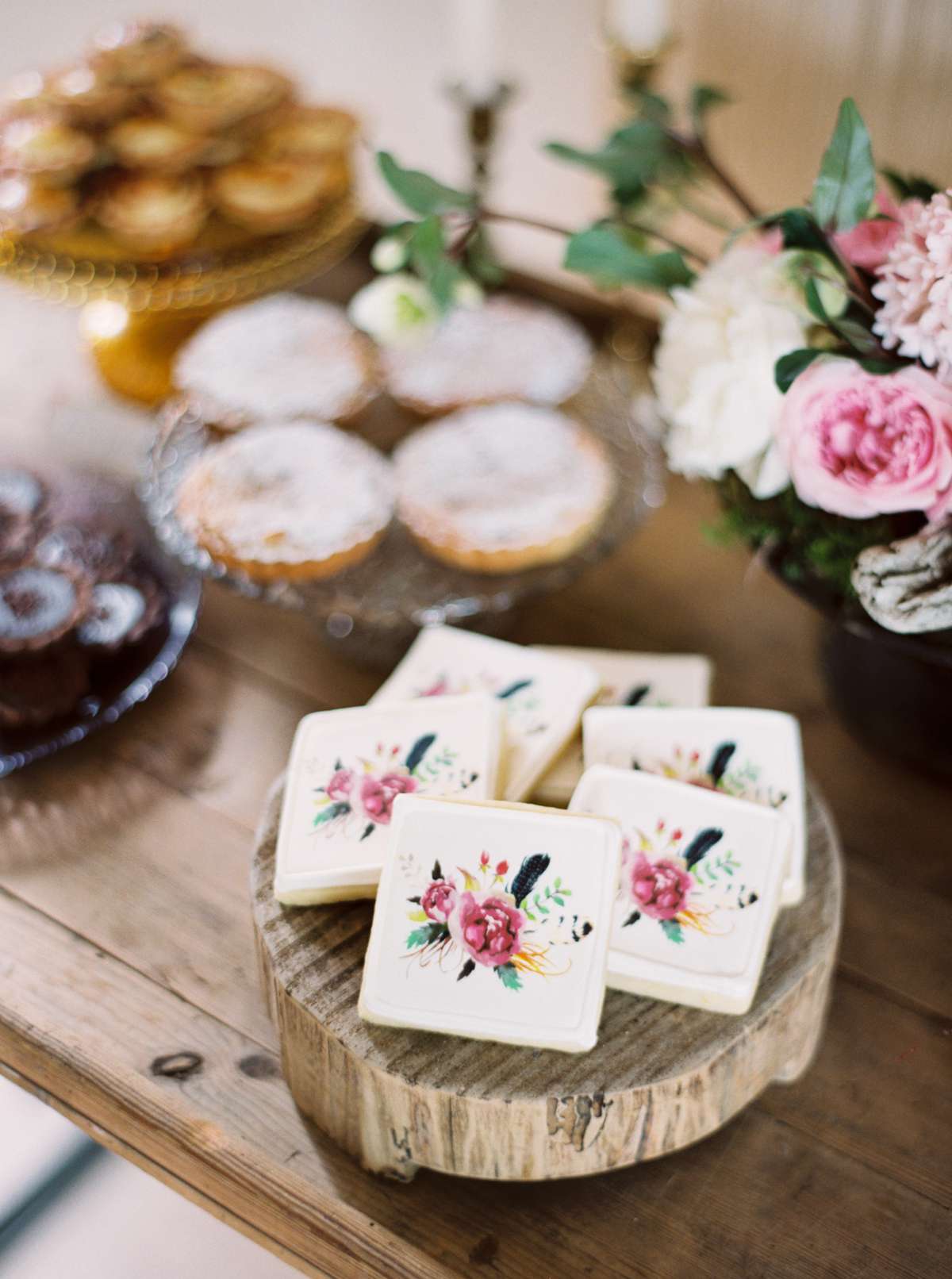 floral frosted design square cookies