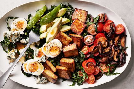 winter cobb salad with tofu and shiitakes