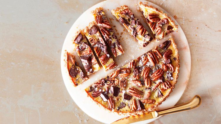 coconut-pecan tart topped with flaky sea salt