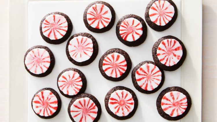 peppermint bark cookies with melted mint on top