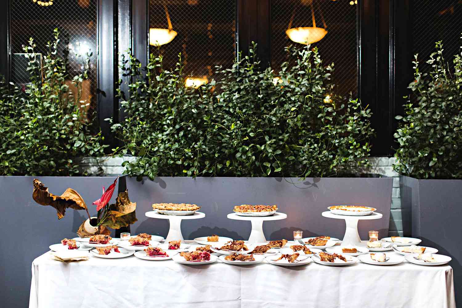 dessert table with variety of pies