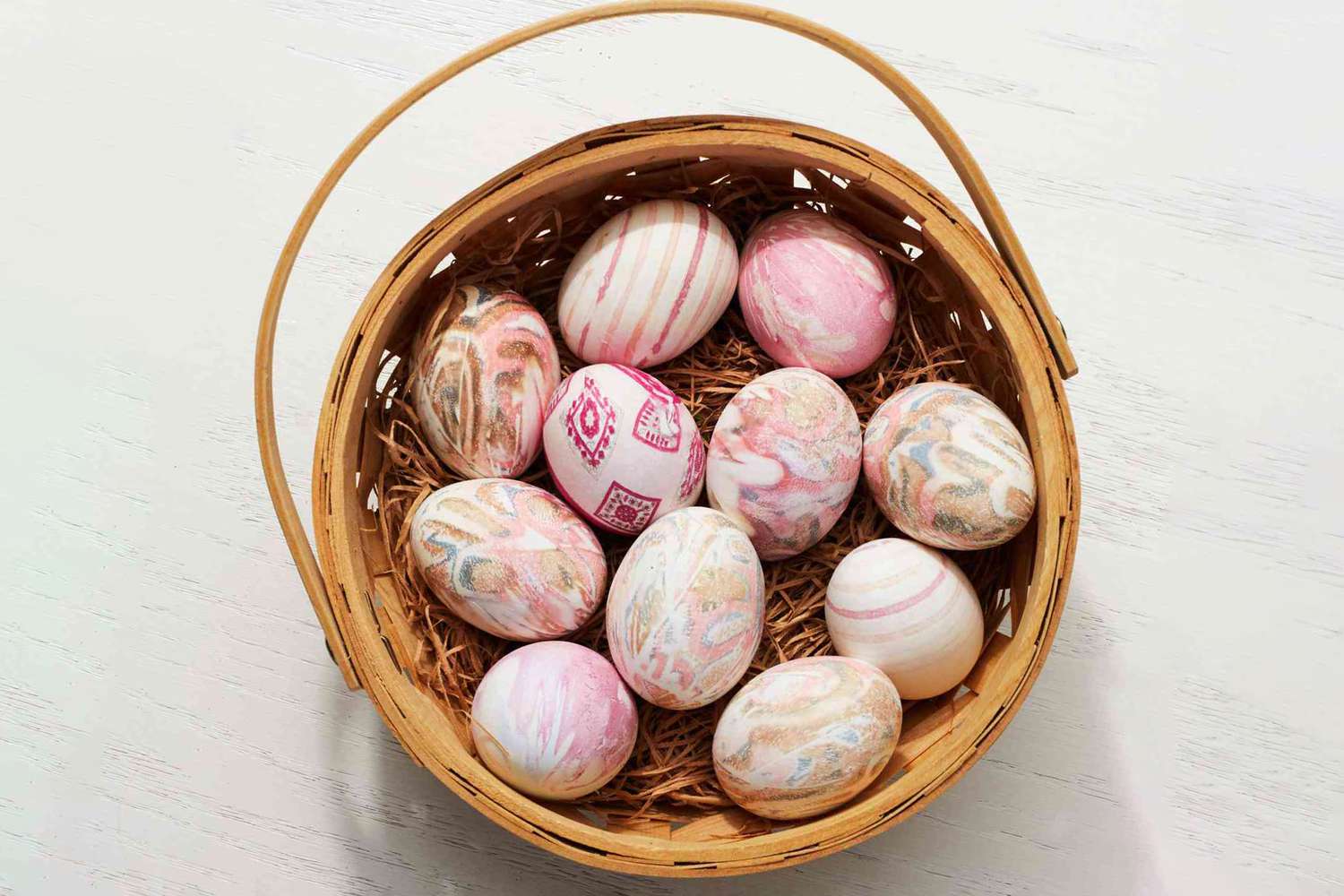 silk tie easter eggs in basket
