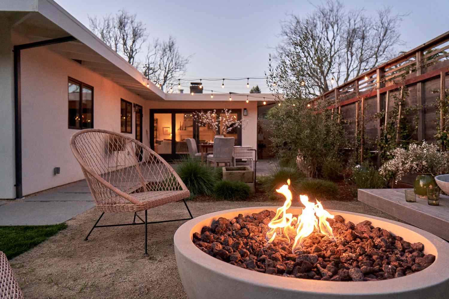bistro lighting over fire pit