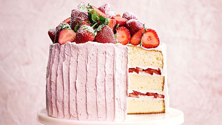 vanilla sponge cake with strawberry-meringue buttercream