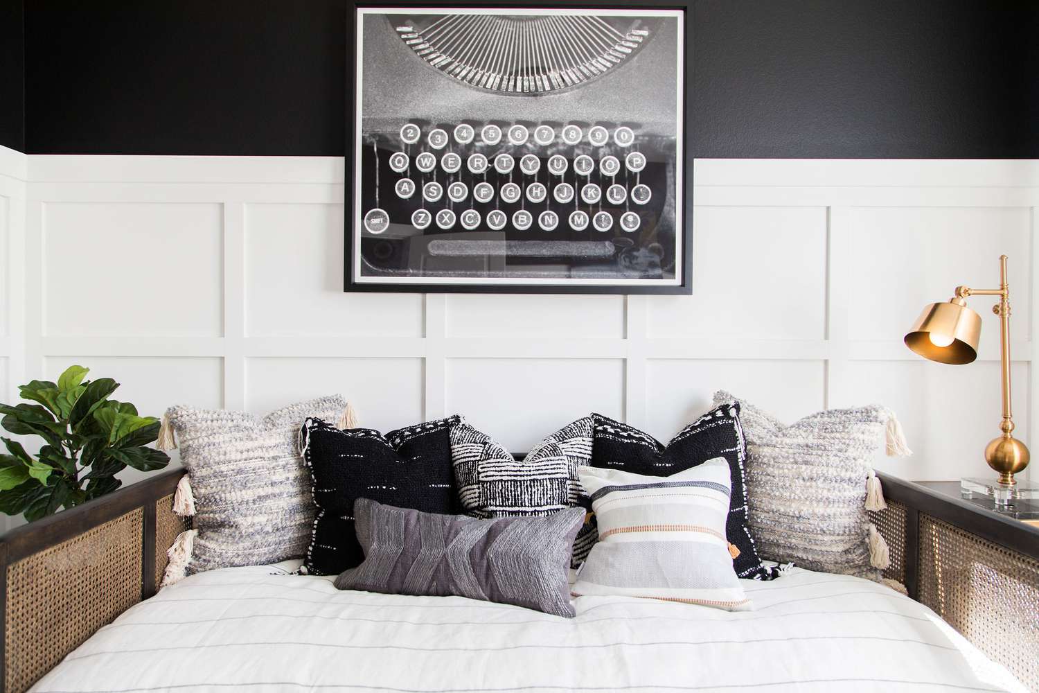 Small minimal bedroom with typewriter art