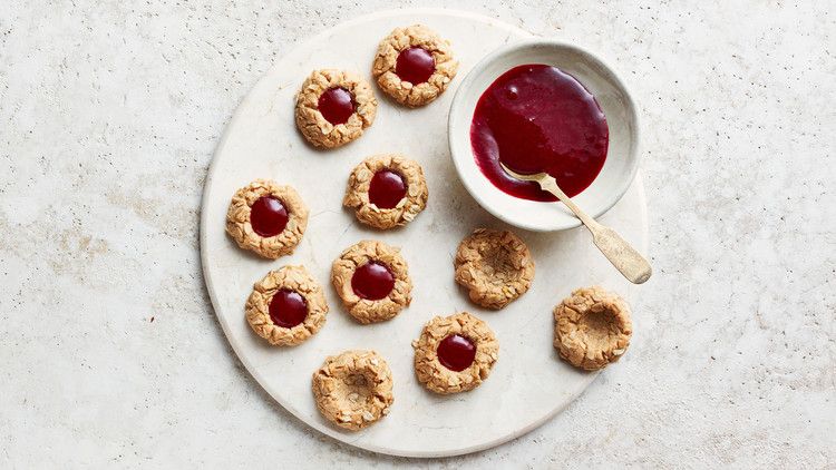 peanut-butter-oat drop cookies with jam