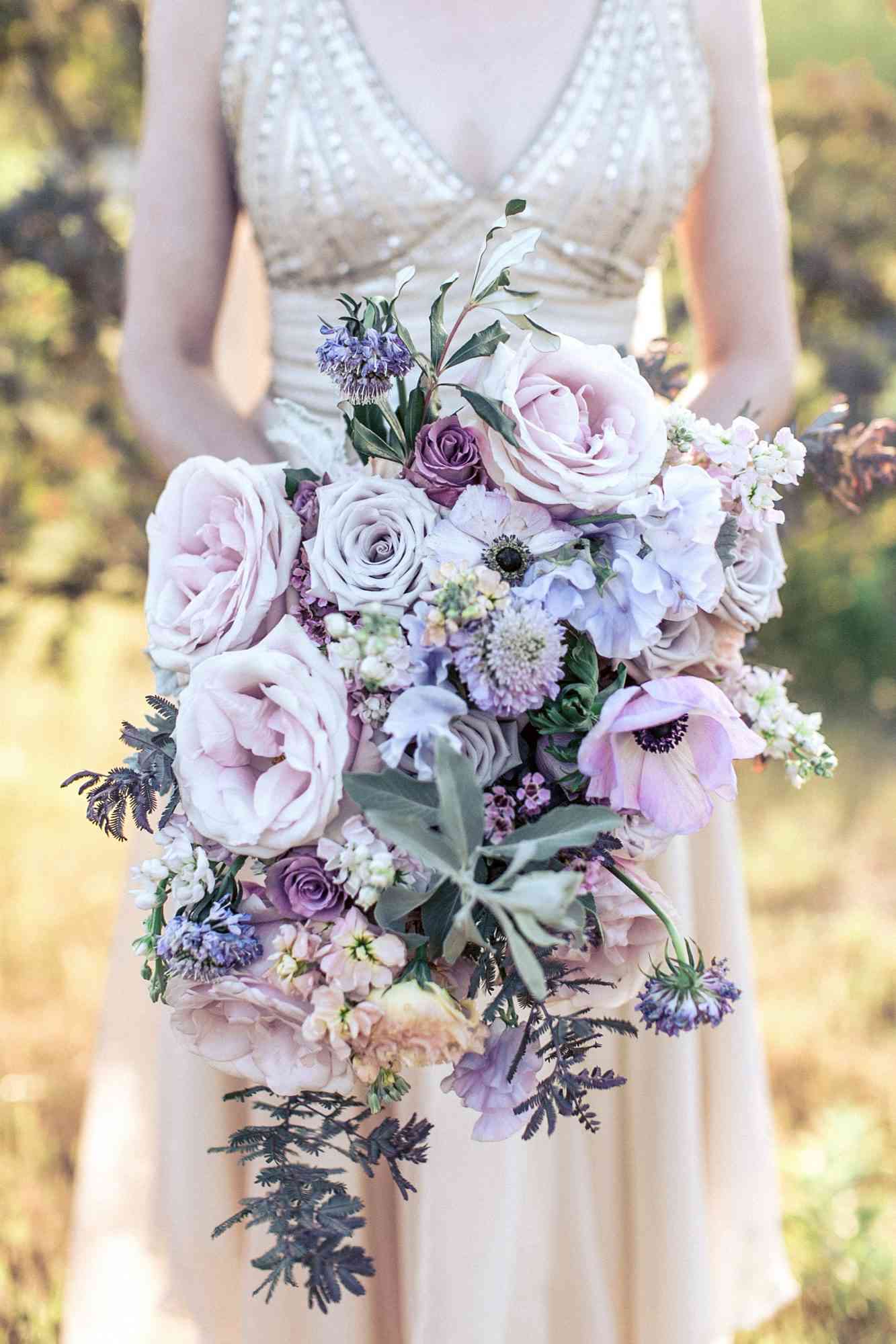 purple pink cascading bouquet
