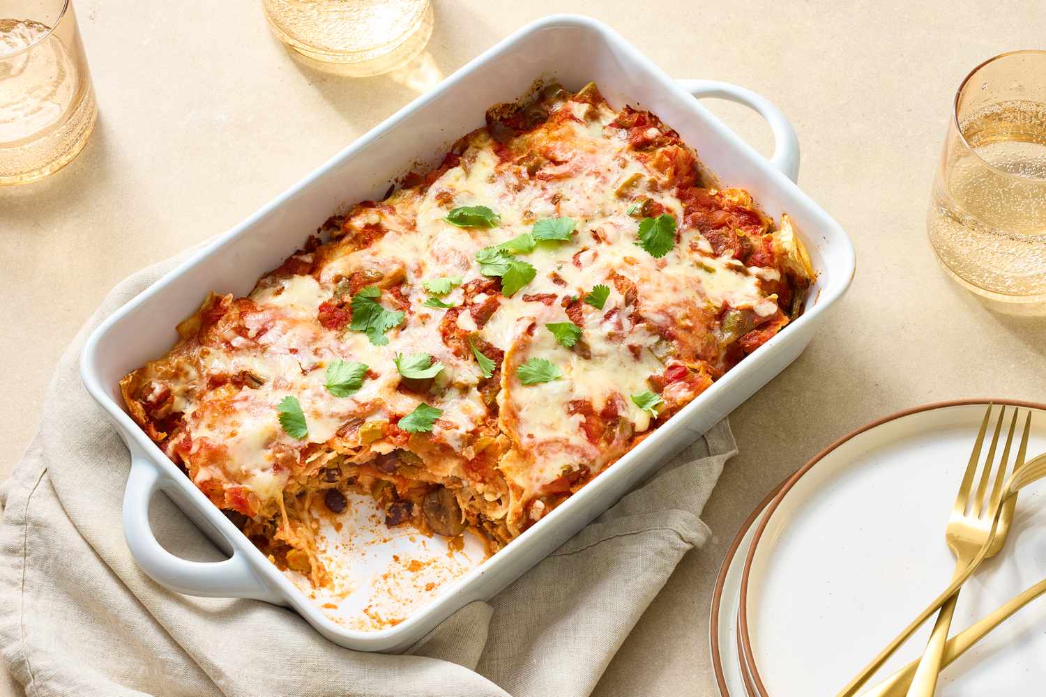 Mushroom and Black Bean Tortilla Casserole