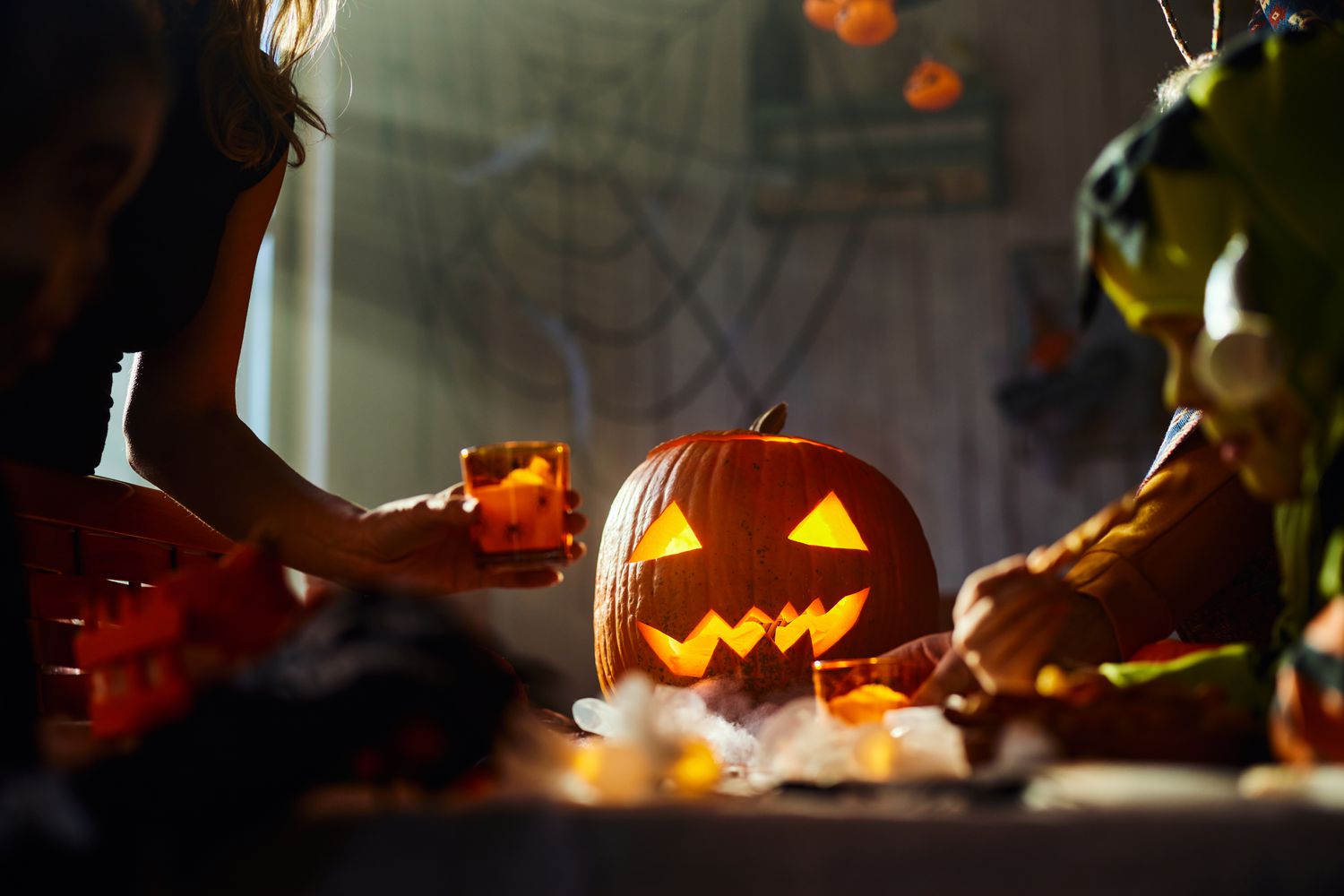 Jack O' Lantern on a table for Halloween party