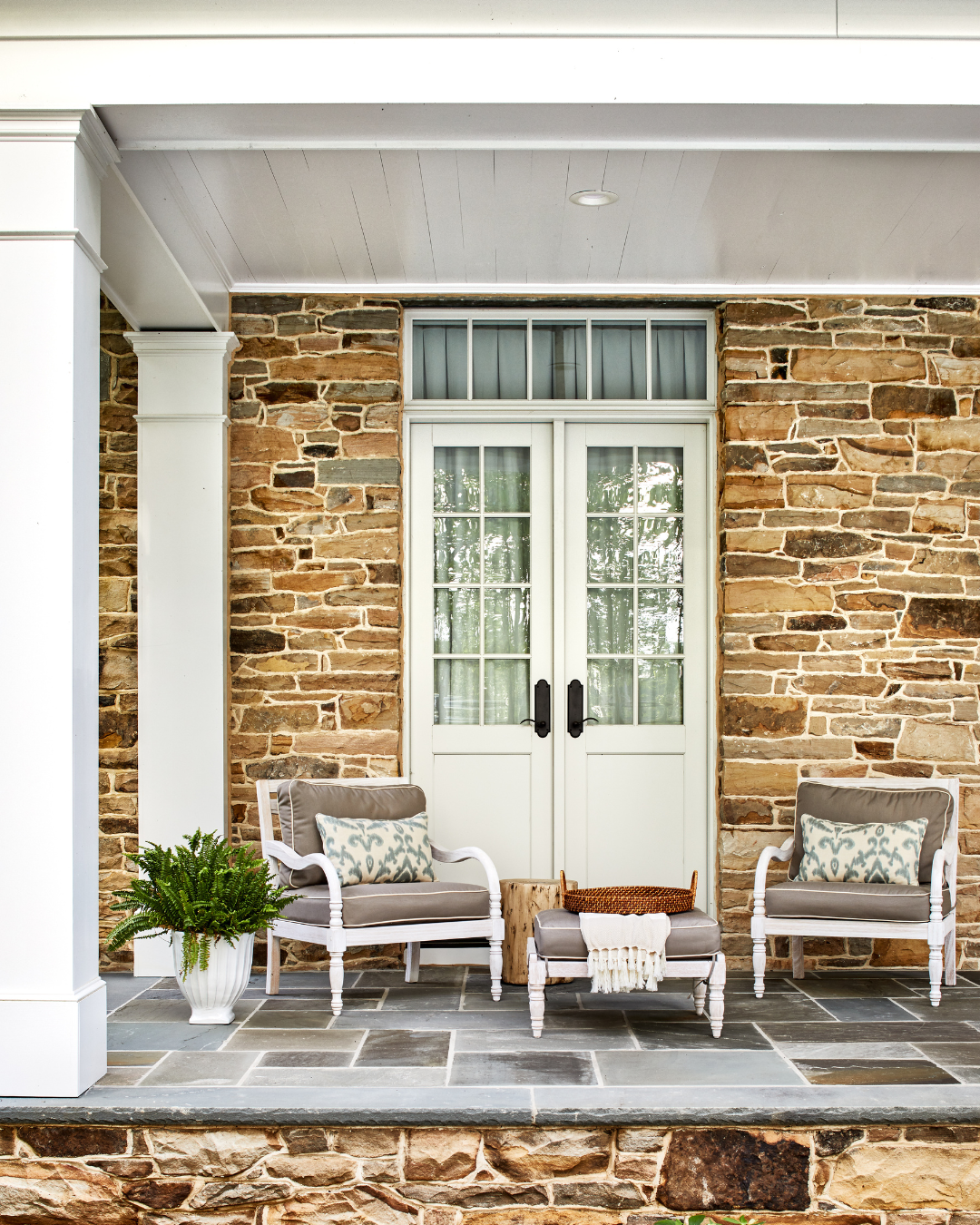 brick porch with white shiplap 