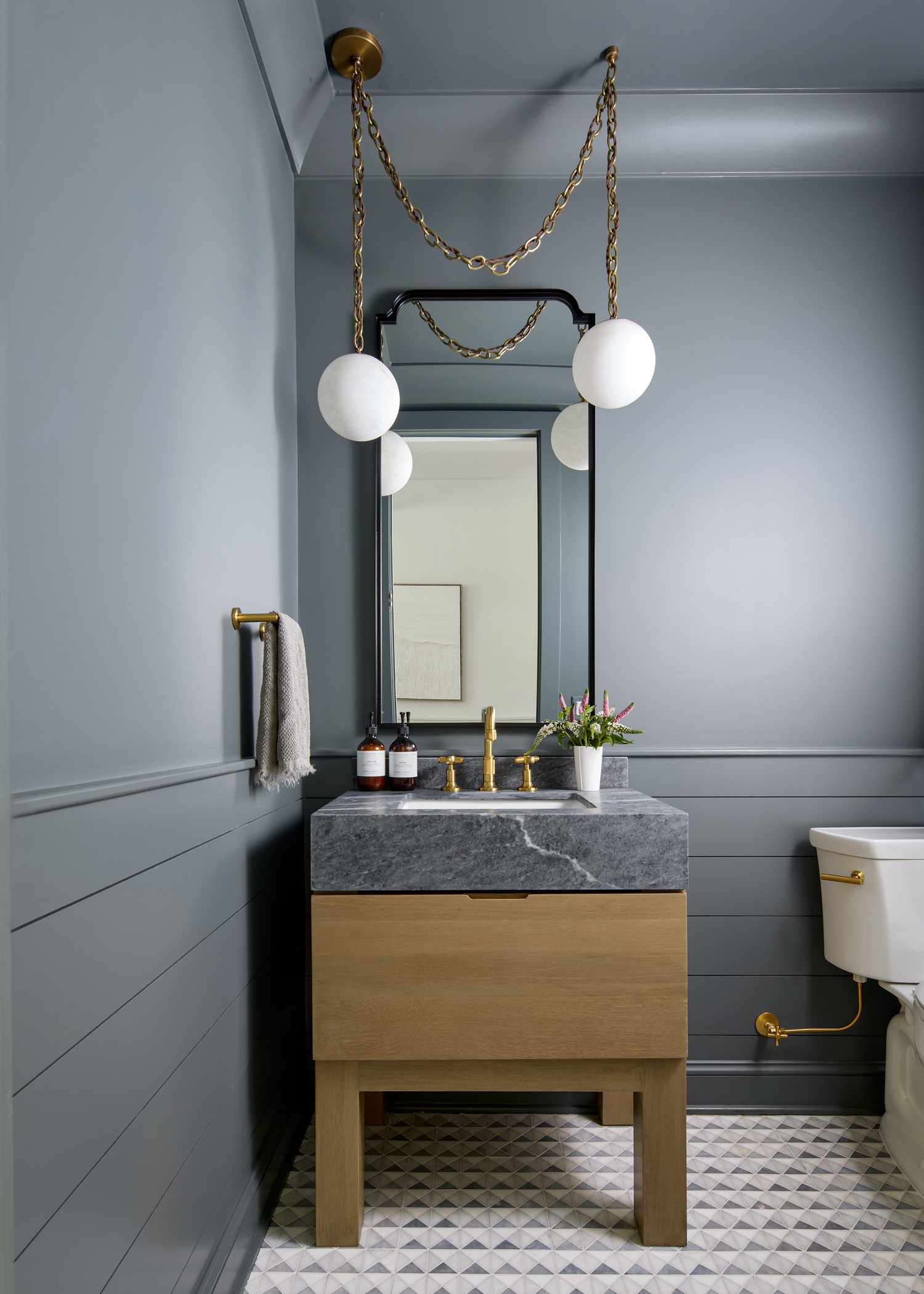 Color drenched powder room in grey