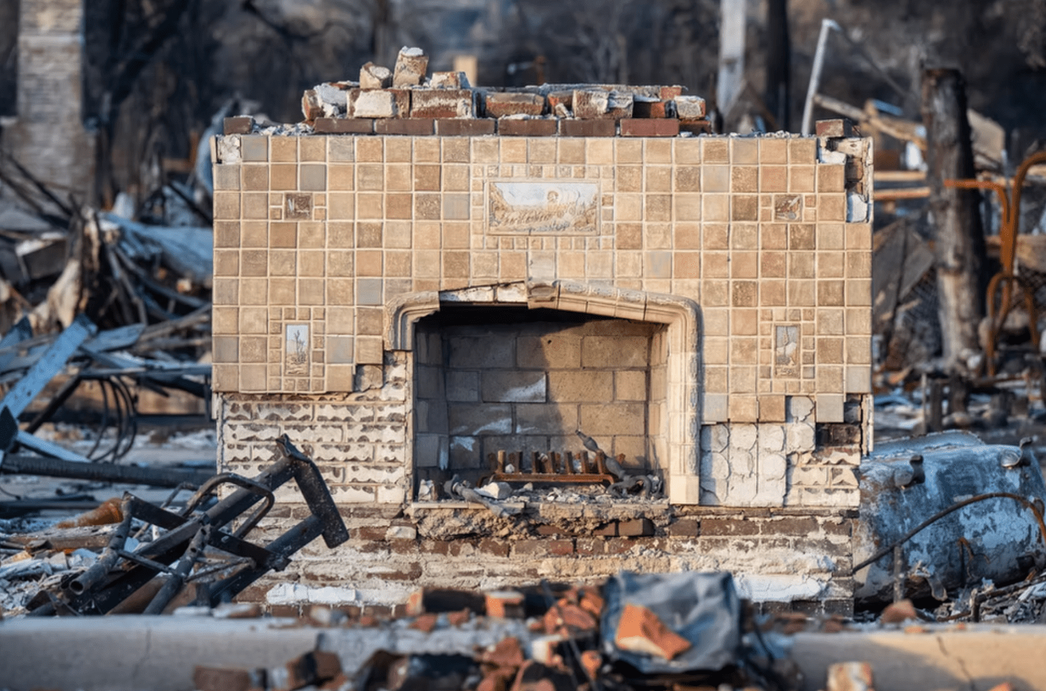 Fireplace from California home destroyed in LA wildfires. 