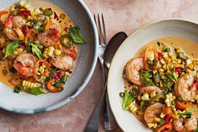 two bowls of shrimp maque choux