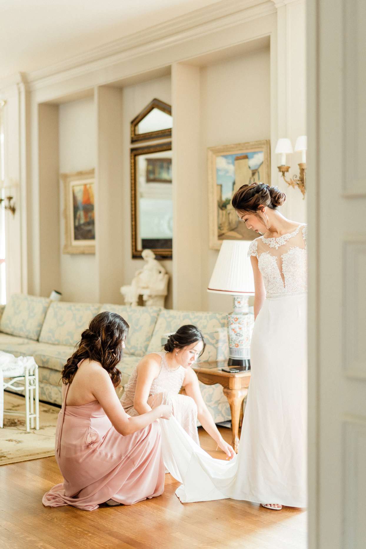 Bride getting ready in dress